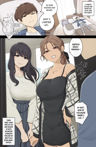 hentai Keitai Choushin Onee-san-tachi ni Shinkyo o Yaribeya ni Sareru Hanashi | Tall, Busty Onee-sans Turn My New Place into Their Sex Room