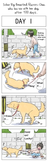 hentai Plain Big-Breasted Glasses-Chan who has sex with her dog after 100 days